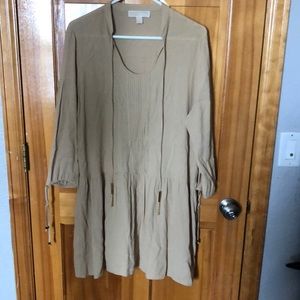 NWT Women's Michael Kors 3/4 Sleeve Beige Pleat Front Peasant Dress Sz 12